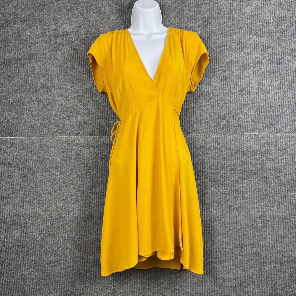 Reformation Wrap Dress Womens 4P Yellow Babydoll Short Sleeve Mini Made in‎ USA